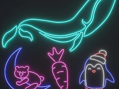 Colorful Neon Decorative Lights With Whale Moon Bear Carrot Penguin Shapes For Room Decor 3d model