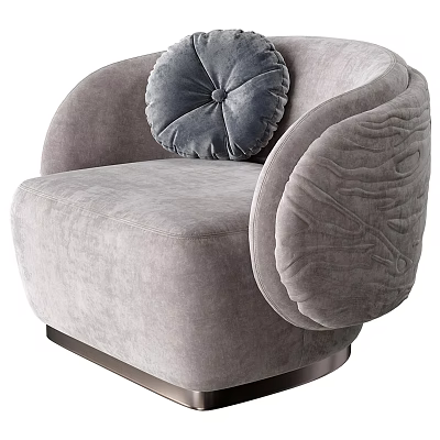 Modern Luxury Gray Velvet Single Seater Sofa with Tufted Pillow Carved Armrest and Metal Base 3d model