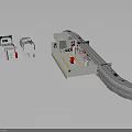 Industrial Structure Setup With Platform Control Console Slide And Red Elements