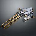 Futuristic Mechanical Weapon Design With White Yellow Sleek Structure And Reflective Surface 3d model