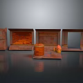 Modern Kitchen Equipment Display With Cabinets Refrigerator Storage Jars And Fruits