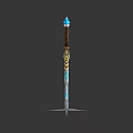 Fantasy Weapon Design With Blue Crystal Accents Golden Hilt And Round Base