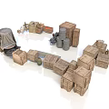 Essential Household Supplies Including Wooden Boxes Barrels Oil Drums And Tent