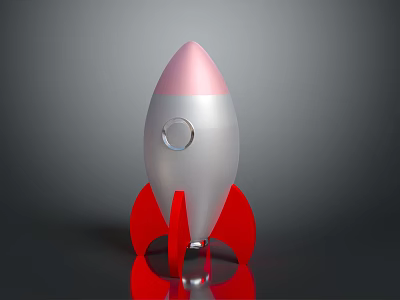Silver And Pink Rocket Model With Red Fins Shiny Surface For Space Exploration 3d model