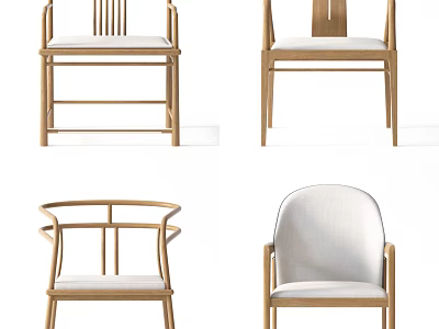 Stylish Leisure Chairs With Wooden Frames And Light Colored Cushions In Various Designs 3d model