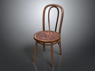 Stylish Wooden Leisure Chair Featuring Curved Backrest Patterned Seat And Slender Legs 3d model