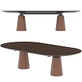 Modern Dining Table With Oval Dark Surface And Brown Conical Legs 3d model