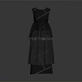 Sleeveless Layered Dark Gray Dress With Tulle Fabric And White Stripe Details