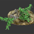 Decorative Landscape Ornament With Stone Base And Green Miniature Trees