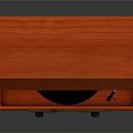 Red Record Player With Wooden Case Open Lid And Vinyl Record Golden Control Panel
