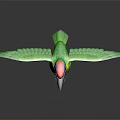 Colorful Tropical Bird With Green Wings Red Head Blue Neck Spreading Wings On Shiny Surface