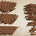 Detailed Traditional Wooden Architectural Components Featuring Intricate Bracket System Models