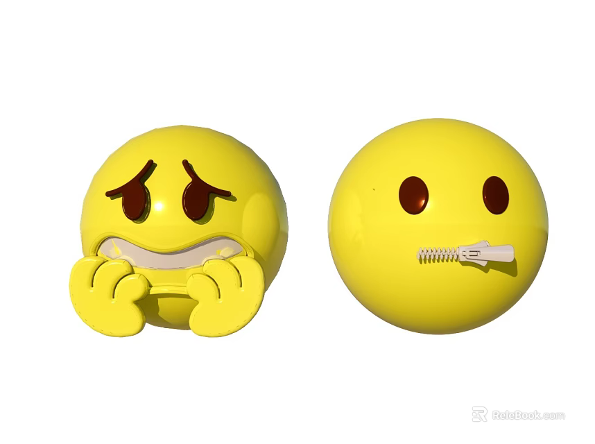 Yellow Emoji Expression Decorative Ornament Set Featuring Crying And Zipped Mouth Designs 3d model 