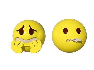 Yellow Emoji Expression Decorative Ornament Set Featuring Crying And Zipped Mouth Designs 3d model