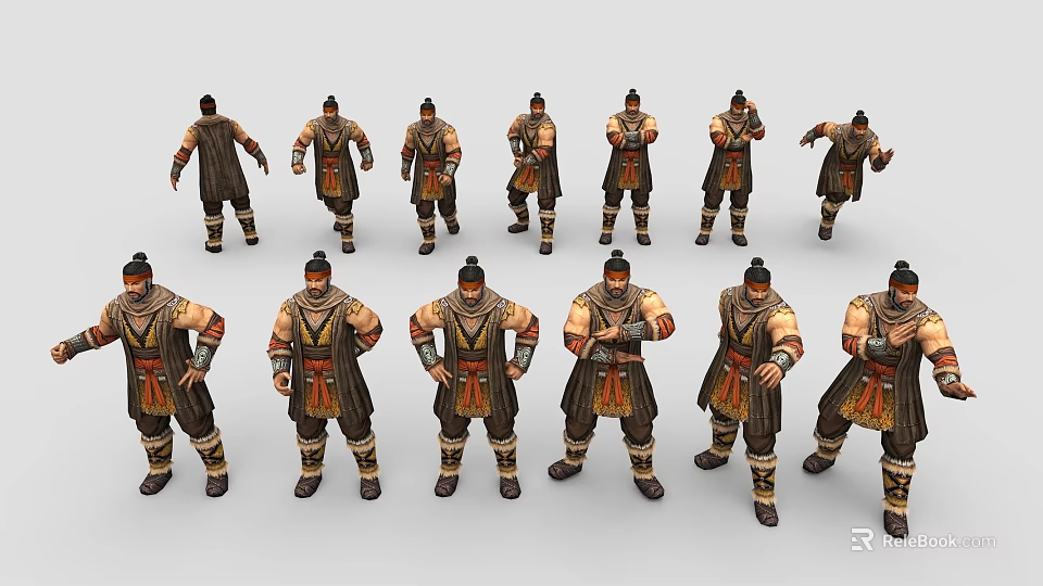 Traditional Warrior Game Movie Character 3D Models with Various Poses and Armor 3d model 