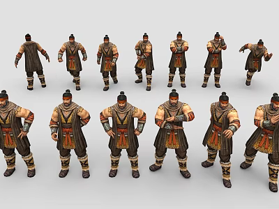 Traditional Warrior Game Movie Character 3D Models with Various Poses and Armor 3d model