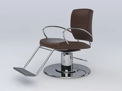 Stylish Brown Leather Barber Chair With Silver Metal Armrests Revolving Base And Footrest 3d model