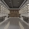 Spacious Exhibition Hall With Neatly Arranged Display Stands Central Passage And Ceiling Lights