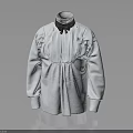 Elegant White Long Sleeve Shirt With Pleated Front And Black Collar Detail