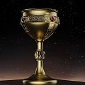 Golden Trophy With Ornate Decoration Red Gemstones And Carved Base Against Starry Dark Background