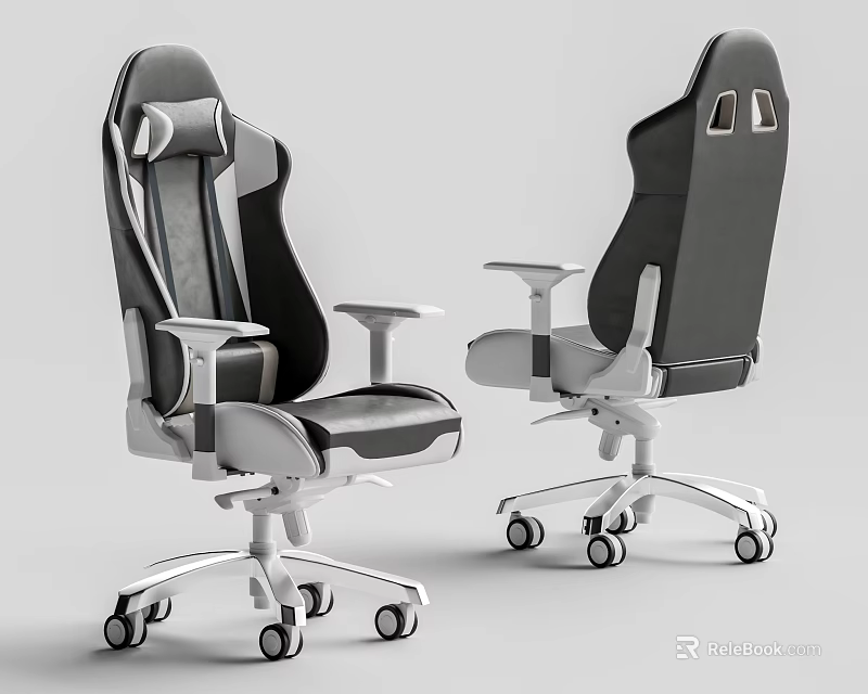Ergonomic Office Chair with Black Gray Leather Adjustable Armrests Swivel Wheels Supportive Backrest 3d model 