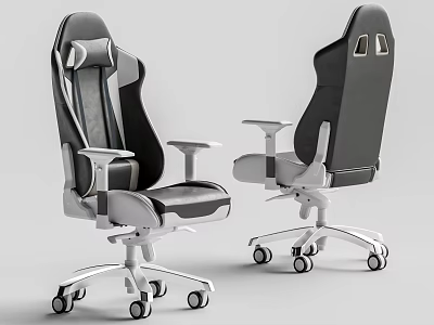 Ergonomic Office Chair with Black Gray Leather Adjustable Armrests Swivel Wheels Supportive Backrest 3d model
