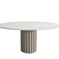 Modern Round Dining Table With White Marble Top And Gray Fluted Leg 3d model