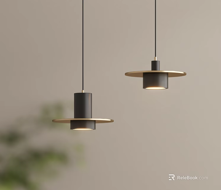 Modern Minimalist Black Pendant Lights With Circular Metal Shades For Interior Space 3d model 