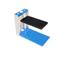 Blue And Silver Mechanical Component With Black Flat Plate And Screw Holes