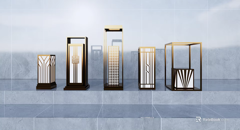 Modern Outdoor Lights With Various Metal Frame Designs And Traditional Patterns 3d model