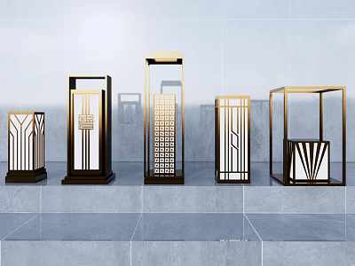 Modern Outdoor Lights With Various Metal Frame Designs And Traditional Patterns 3d model