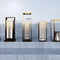Modern Outdoor Lights With Various Metal Frame Designs And Traditional Patterns 3d model