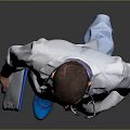 Man Doctor Wearing White Lab Coat Holding Blue Clipboard Walking On Gray Background