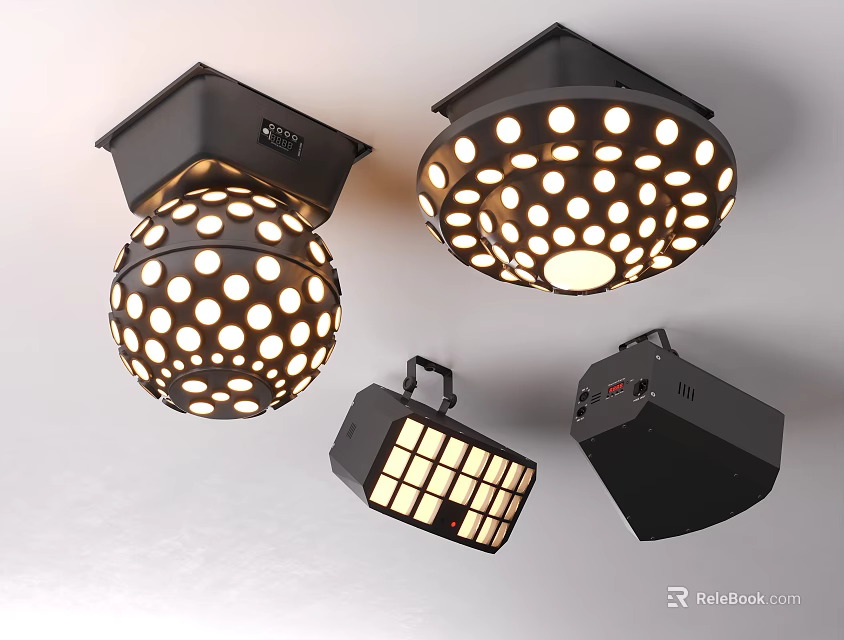 Modern Decorative Lighting Fixtures with Various Patterns Black Frames and Illuminated Design 3d model 
