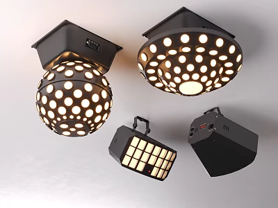 Modern Decorative Lighting Fixtures with Various Patterns Black Frames and Illuminated Design 3d model