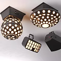 Modern Decorative Lighting Fixtures with Various Patterns Black Frames and Illuminated Design 3d model