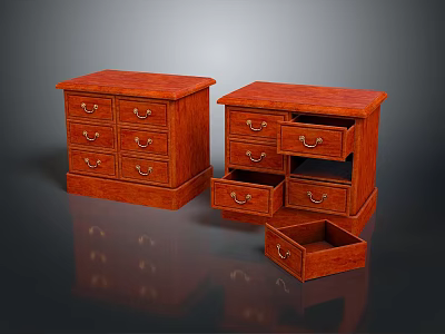 Wooden Chest of Drawers with Multiple Drawers Open Compartments and Metal Handles Design 3d model