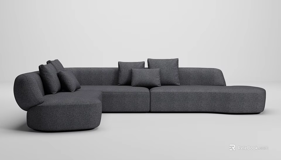 Modern Gray Modular Sofa Set With Multiple Plush Cushions And Sleek Design 3d model