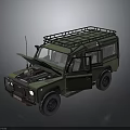 Vintage Green Off Road Vehicle With Open Hood And Roof Rack Design