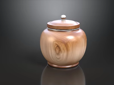 Natural Wooden Tea Caddy With Wood Grain Surface And Silver Lid Knob 3d model