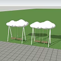 Outdoor Cloud Shaped Playground Swing Set With White Canopy And Wooden Seats In Grass Field