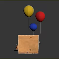 Open Cardboard Box With Red Yellow Blue Balloons And Smiley Face Design