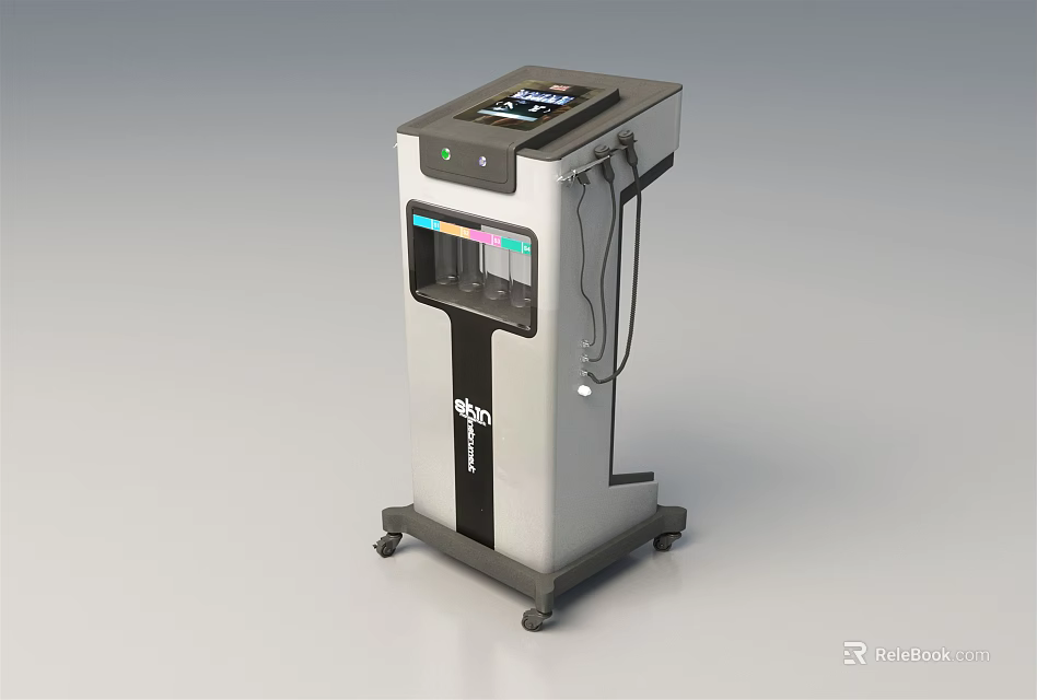 Vertical Medical Device With Digital Display Mobile Wheels And Interface Ports Connecting Cables 3d model 