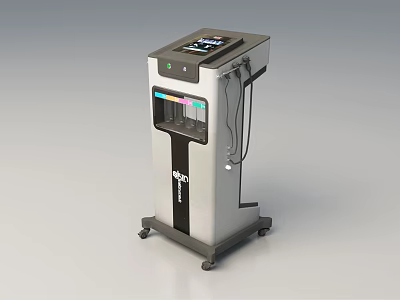 Vertical Medical Device With Digital Display Mobile Wheels And Interface Ports Connecting Cables 3d model