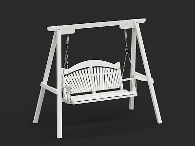 White Wooden Swing Play Equipment With Sturdy Frame Comfortable Seat And Chains 3d model