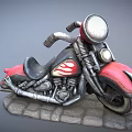Red and Silver Motorcycle Model with Detailed Headlight Seat and Exhaust on Stone Base Decoration