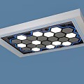 Modern Ceiling Design with Hexagonal Grid Structure White Frame Blue Accent Lines and Recessed Lighting 3d model