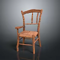 Traditional Wooden Dining Chair With Armrest And Handwoven Seat In Rustic Style