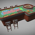 Luxury Casino Entertainment Table With Roulette Wheel Green Felt Surface And Bar Stools