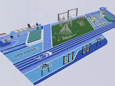 Kids Playground Area Featuring Climbing Structures Track And Green Recreational Space 3d model
